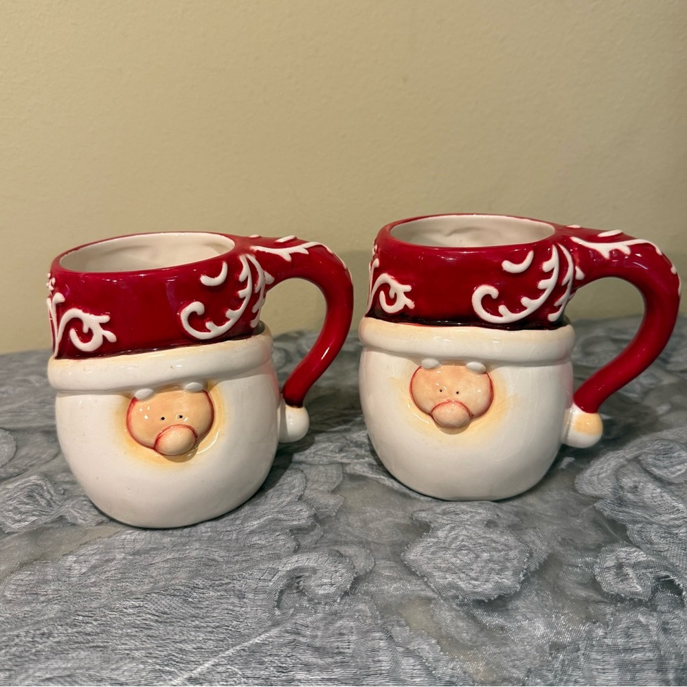 Set of Two Jolly Santa Claus Face Ceramic Mugs by tii Collections